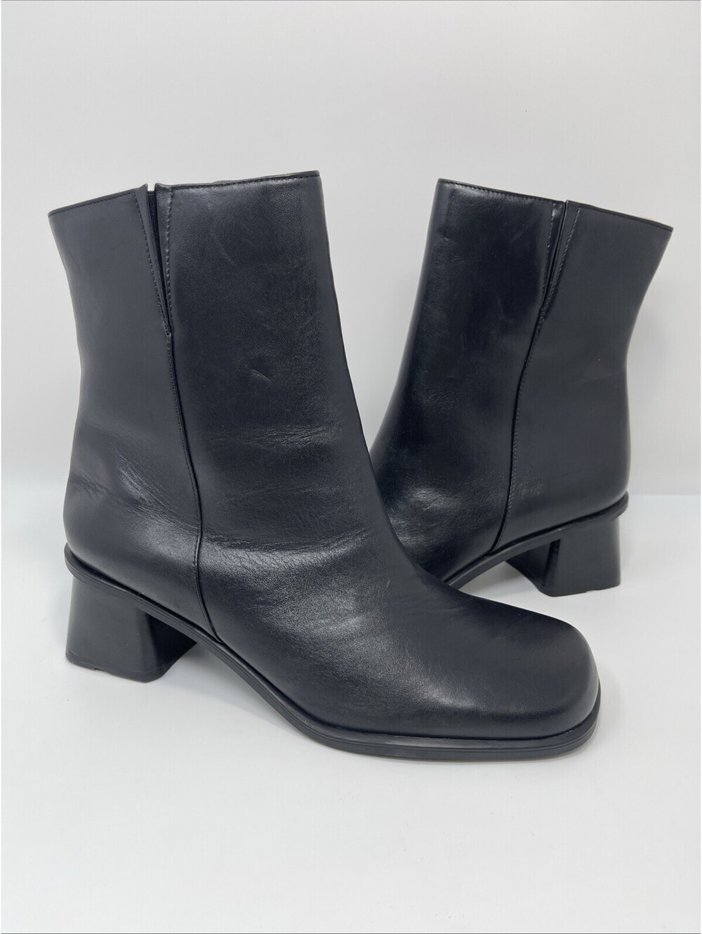 Naturalizer Women Ankle Boot Shoe 9W Black Leather Square Toe Block Heel Classic